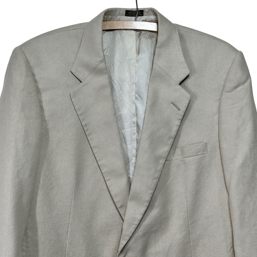 Mens 100% Silk Textured Blazer Two Button Sport Coat Beige 44R Tailored